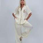 Set cămașă și pantalon cu broderie