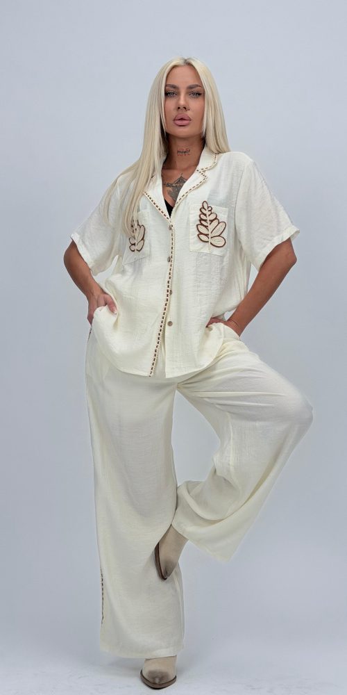 Set cămașă și pantalon cu broderie