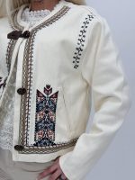 Jachetă crem din denim cu guler tunică - imagine 3