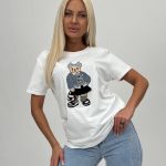 Tricou din bumbac cu model urs brodat
