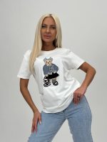 Tricou din bumbac cu model urs brodat