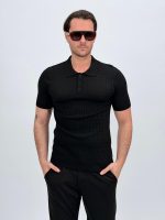 Tricou polo din tricot subțire cu model torsade - imagine 9