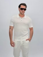 Tricou polo din tricot subțire cu model la piept - imagine 9