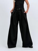 Pantalon wide leg cu pense și cordon - imagine 8