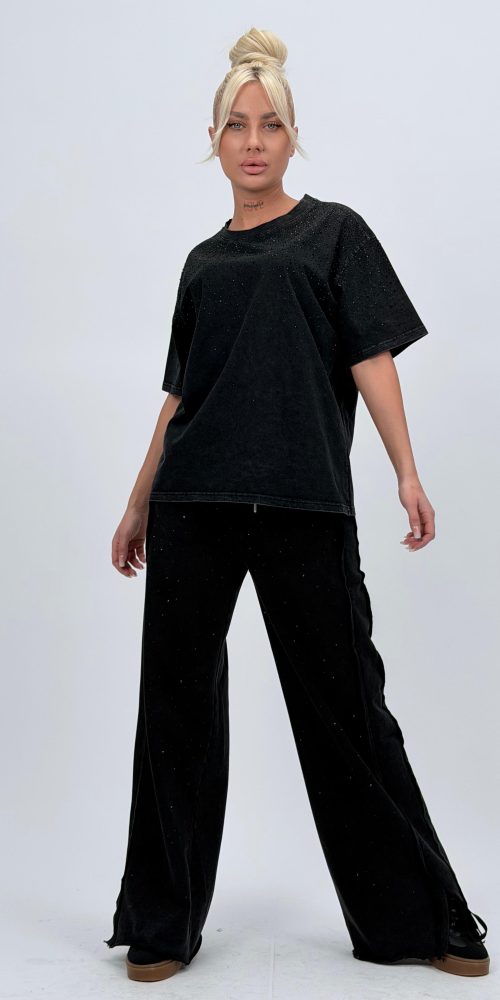 Pantalon oversized din bumbac cu ștrasuri