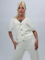 Set din tricot cardigan cu mânecă scurtă și pantalon - imagine 3