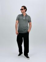 Tricou din in cu guler tunică și nasturi - imagine 9