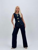 Set din denim vestă cu butoni și pantalon - imagine 2
