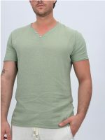 Tricou din in cu decolteu în V și nasturi - imagine 12