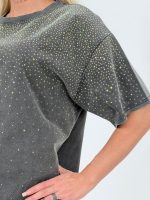 Tricou din bumbac oversized cu ștrasuri - imagine 4