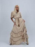 Rochie lungă cu decolteu în V și broderie - imagine 10