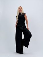 Pantalon wide leg cu șnur și floare - imagine 11