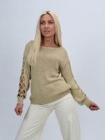 Bluză din tricot cu lurex și decupaj mânecă