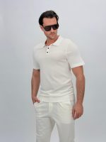 Tricou polo din tricot subțire cu model la piept - imagine 10