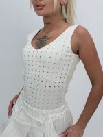 Body din jerse rigat cu ștrasuri - imagine 2