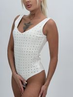 Body din jerse rigat cu ștrasuri - imagine 4