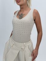 Body din jerse rigat cu ștrasuri - imagine 7