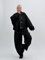 Jachetă din fâș oversized cu glugă detașabilă - imagine 29