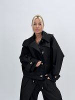 Jachetă din fâș oversized cu glugă detașabilă - imagine 23