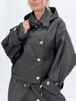 Jachetă din fâș oversized cu glugă detașabilă - imagine 27