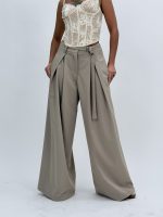 Pantalon wide leg cu pense și cordon - imagine 17