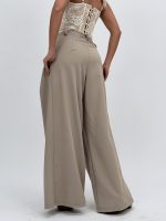 Pantalon wide leg cu pense și cordon - imagine 19