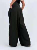 Pantalon wide leg cu pense și cordon - imagine 11