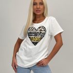 Tricou din bumbac cu model inima accesorizat