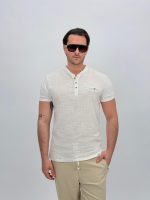 Tricou din in cu guler tunică și 4 nasturi - imagine 2