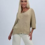 Bluză din tricot cu lurex și decolteu în V