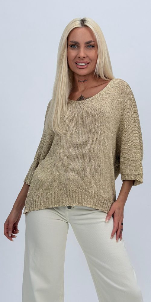 Bluză din tricot cu lurex și decolteu în V