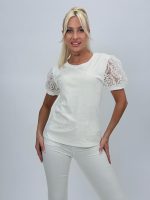 Tricou din bumbac cu ștrasuri și mâneci din tulle - imagine 2