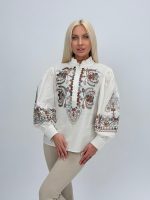 Cămașă cu guler tunică și broderie color - imagine 3