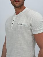 Tricou din in cu guler tunică și 4 nasturi - imagine 3