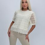Bluză brodată cu mânecă scurtă