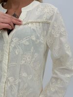 Cămașă din bumbac cu broderie și paiete - imagine 3