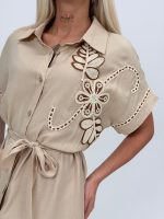 Rochie lungă tip cămașă cu broderie - imagine 11