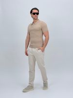 Tricou polo din tricot subțire cu model torsade - imagine 4
