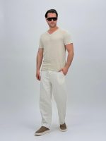 Tricou din in cu decolteu în V și nasturi - imagine 9