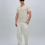 Pantalon din bumbac cu șnur în talie