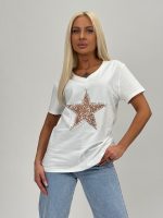 Tricou din bumbac accesorizat cu paiete și ștrasuri - imagine 2