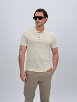 Tricou polo din tricot subțire cu model la piept