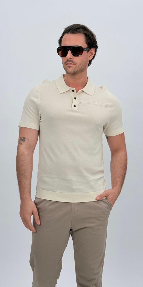 Tricou polo din tricot subțire cu model la piept
