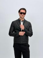 Jachetă din ecopiele cu guler tunică - imagine 3