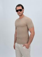 Tricou din tricot cu model torsade - imagine 6