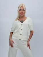 Set din tricot cardigan cu mânecă scurtă și pantalon - imagine 4