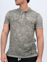 Tricou din in cu guler tunică și 4 nasturi - imagine 8