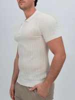 Tricou polo din tricot subțire cu model torsade - imagine 6