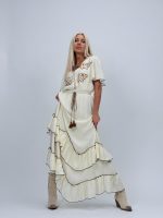 Rochie lungă cu decolteu în V și broderie - imagine 2