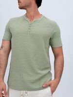 Tricou din in cu guler tunică - imagine 13